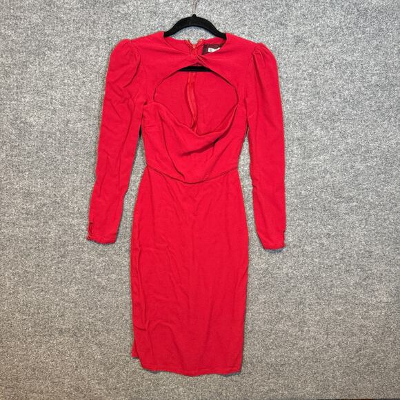 Reformation Dress Womens 4 Red Long Sleeve Zip Chest Cut Out Midi Dress Bodycon - Picture 1 of 12